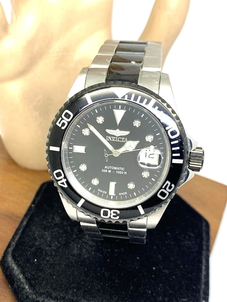 Invicta Mens Watch 6152 Pro Diver Swiss Automatic Diamond Dial Black Silver 43mm